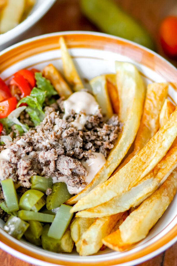 burger bowls with fries