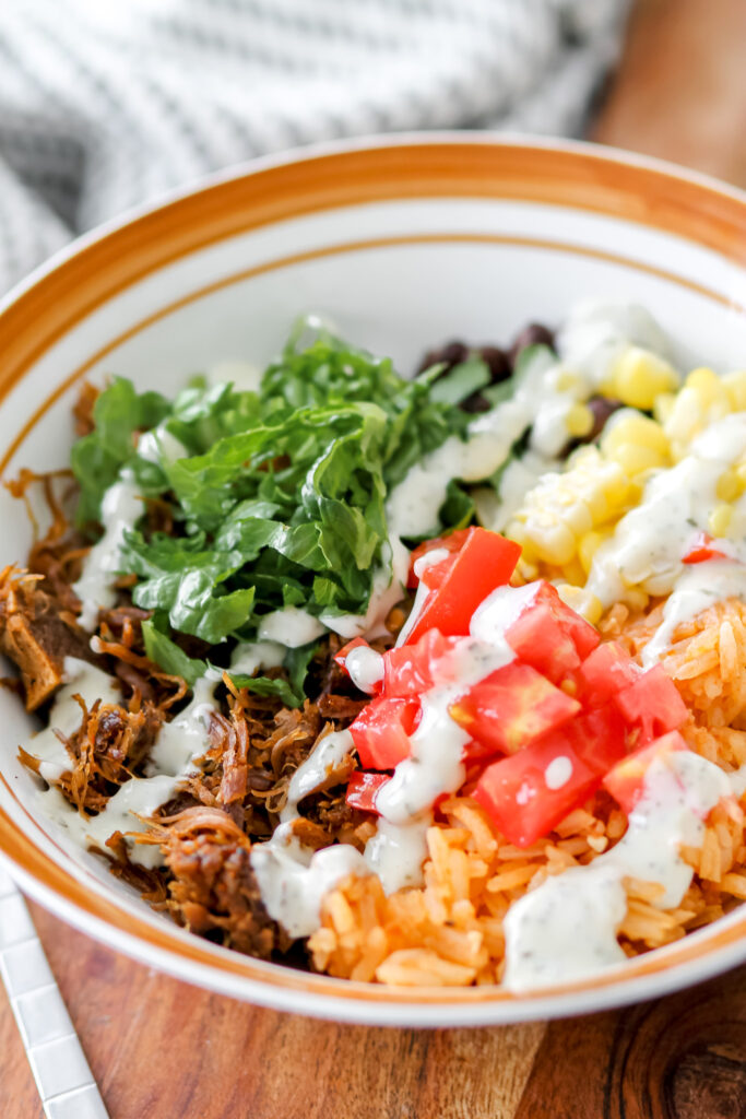 shredded beef burrito bowls